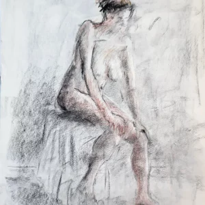 modelo sentada, dibujo al carboncillo por Edgar