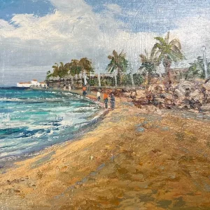 óleo sobre cartón , artista xavier moles ballesteros, nombre passeig marítim Vilassar de Mar 15x30 cm